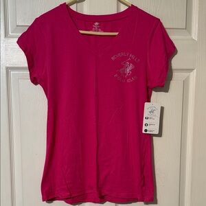 Beverly Hills Polo Club Women's Bright Pink V-Neck Tee